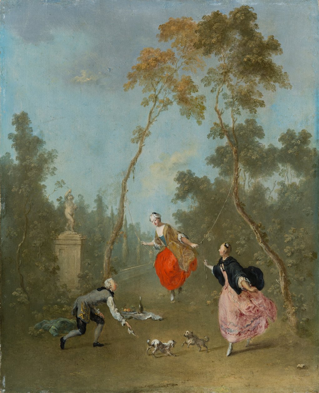 Salıncaktaki Kadın - Parktaki Cesur Sahne 1, c.1760 (limon ağacı üzerine yağlı boya) by Norbert Joseph Carl Grund