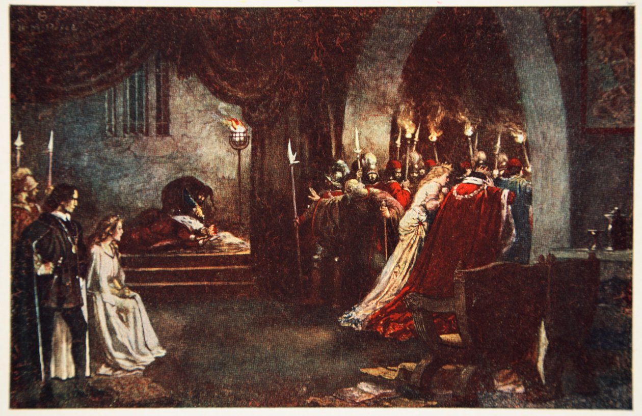 'Bana biraz ışık ver! Uzakta!', Hamlet, Danimarka Prensi, III. Sahne Sahne 2, Charles ve Mary Lamb'in 'Shakespeare'den Masallar'dan bir çizim by Norman Mills (after) Price