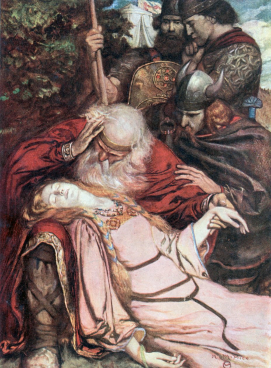 Lear, "Cordelia, Cordelia". Kral Lear - Perde V, Sahne 3 (renkli taş baskı) by Norman Mills (after) Price
