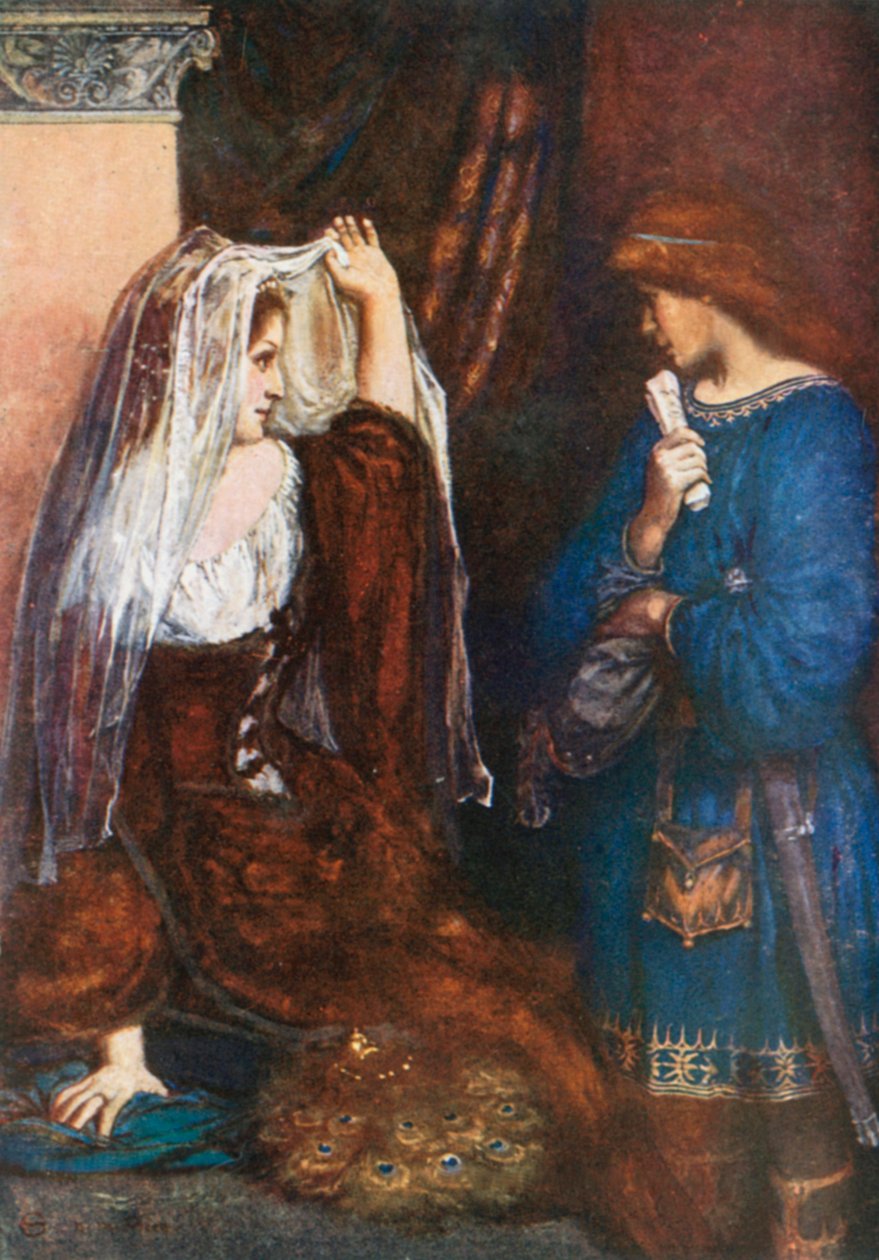 Olivia, "Ama biz perdeyi çekeceğiz ve size resmi göstereceğiz". On İkinci Gece - Perde I, Sahne 5 (renkli taş baskı) by Norman Mills (after) Price