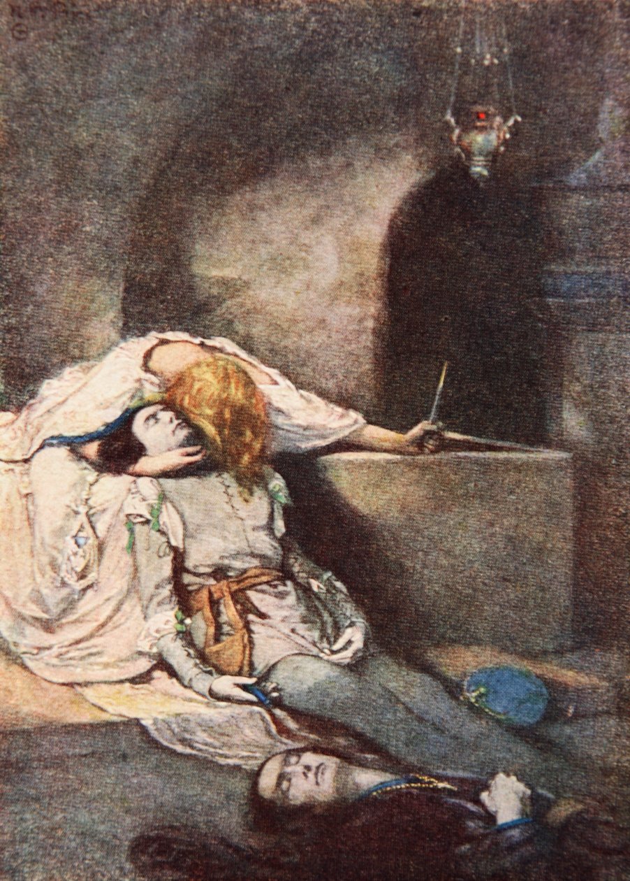 Romeo ve Juliet, Act V Sahne 3, Charles ve Mary Lamb tarafından 'Shakespeare'den Masallar'dan illüstrasyon by Norman Mills (after) Price