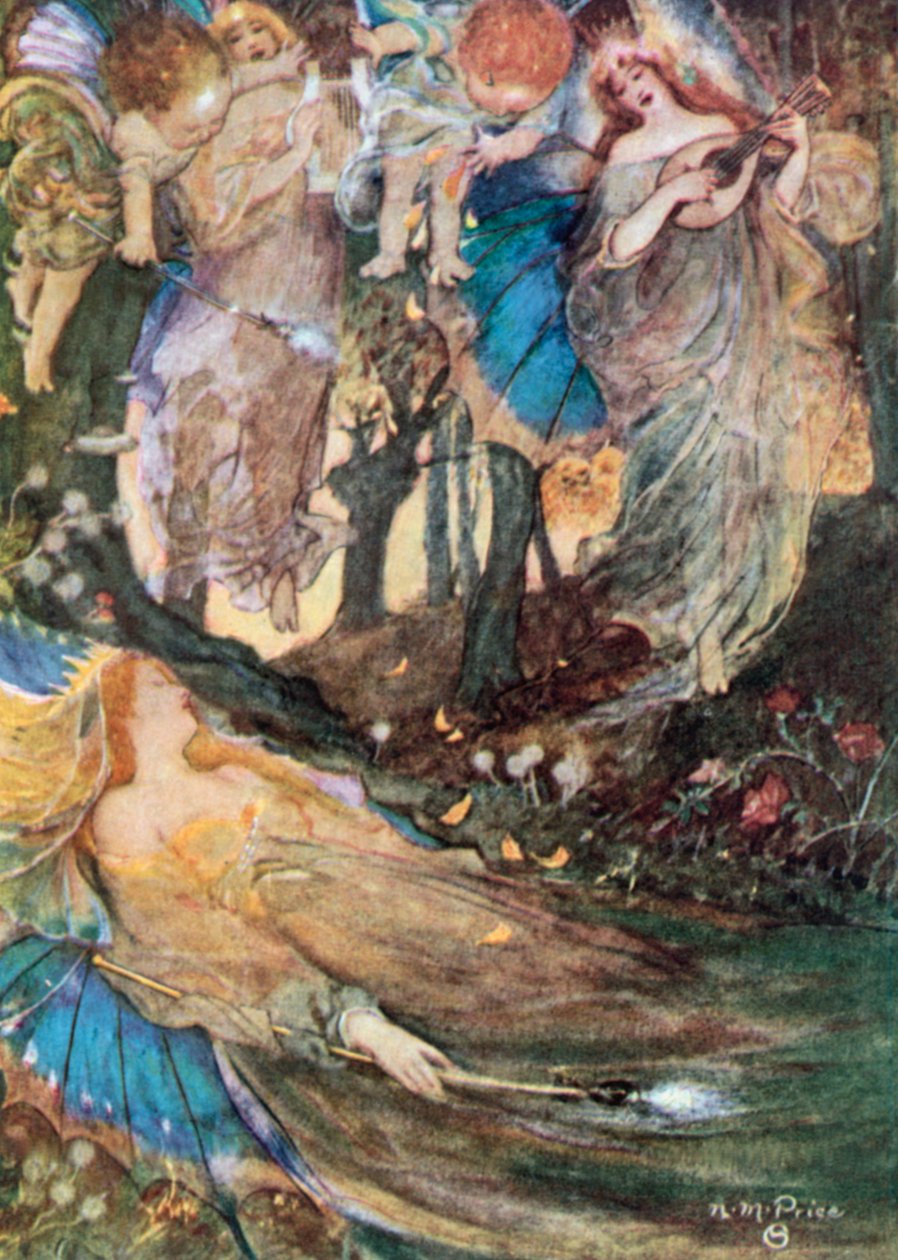 Titania Uyuyor. Bir Yaz Gecesi Rüyası - Perde II, Sahne 2 (renkli taş baskı) by Norman Mills (after) Price