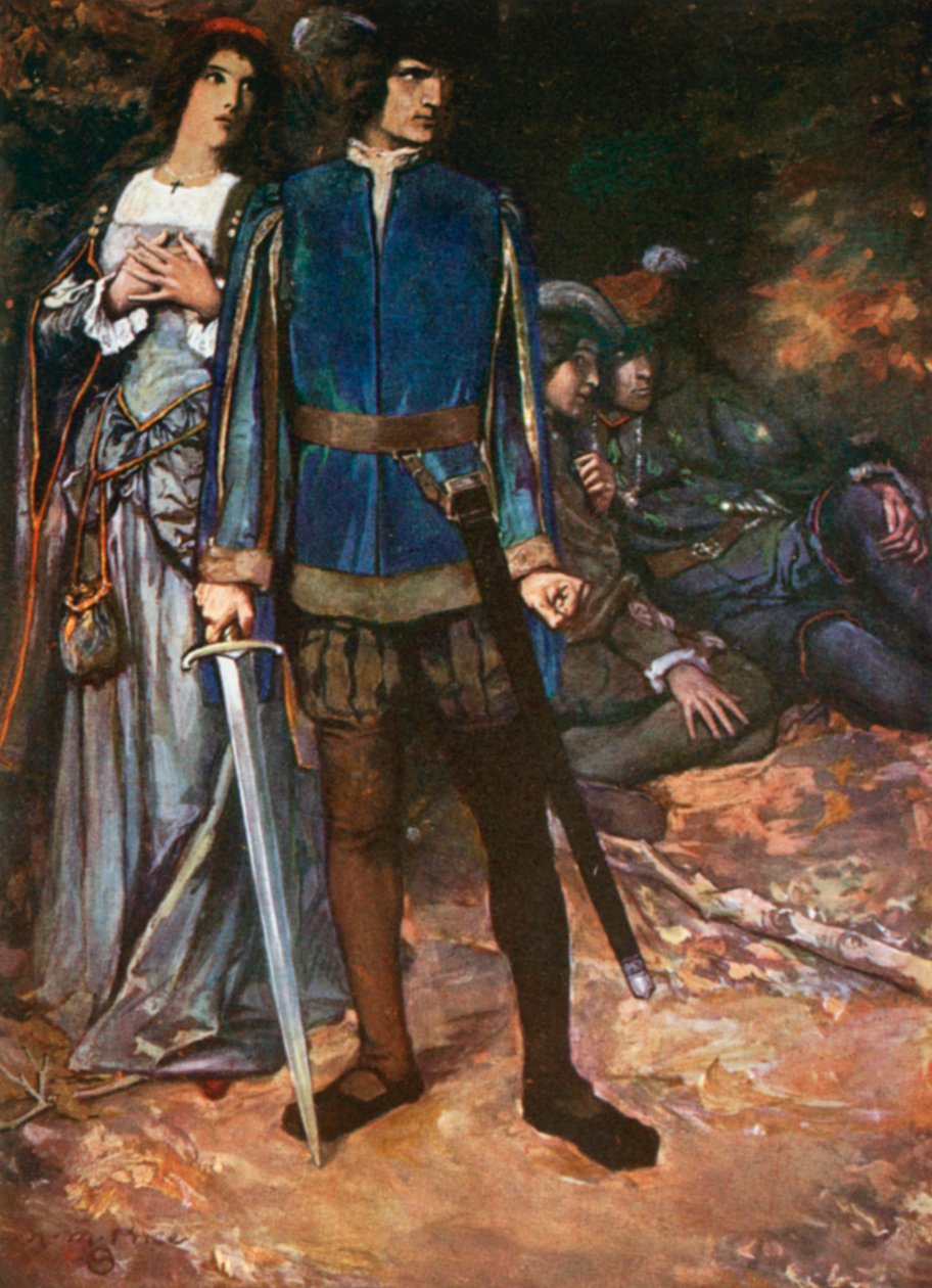 Valentine, "Aşkıma Nefes Almaya Cesaret Ediyorum". Veronalı İki Centilmen - Perde V, Sahne 4 (renkli taş baskı) by Norman Mills (after) Price