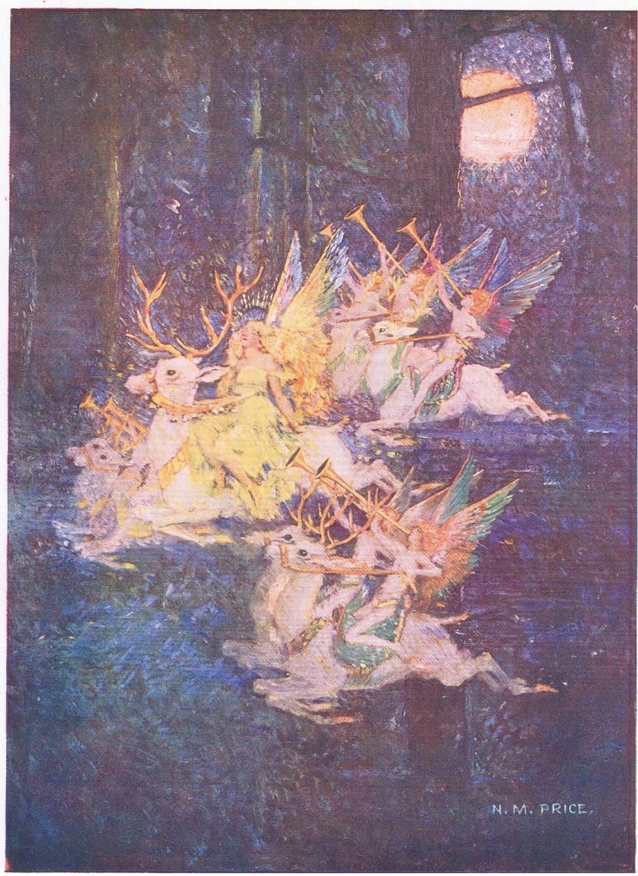 Peri Aşkı: Ormanın içinden ay bakıyordu, orada Faylerin ilerlediğini gördüm (renkli litho) by Norman Mills Price
