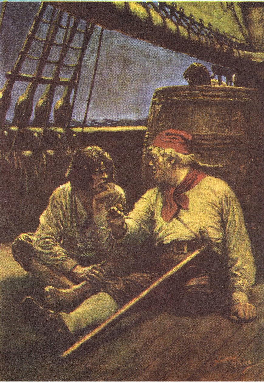 Namlu omzunu ona yaslarken sallandı, MacDonald 1947 tarafından yayınlanan Treasure Island