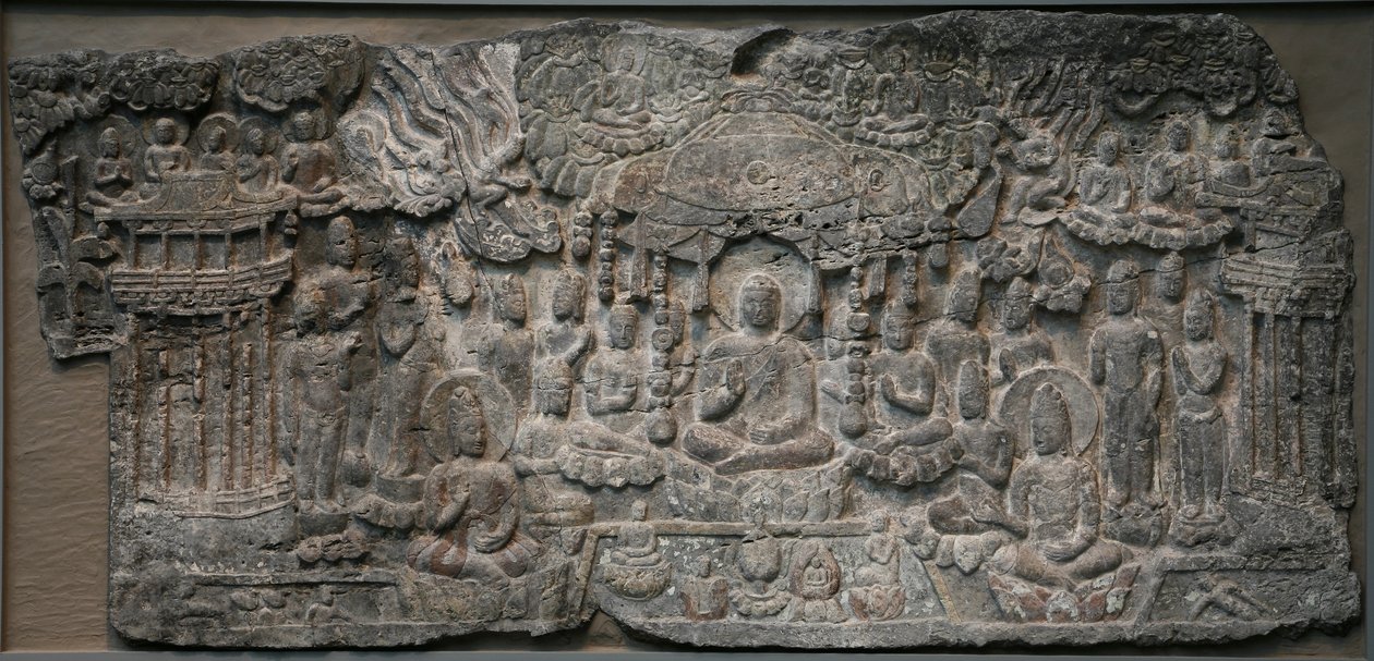 Western Paradise, Handan, Hebei Eyaleti, 550-577 (pigment izleri olan kireçtaşı) by Northern Qi Dynasty Chinese Scool