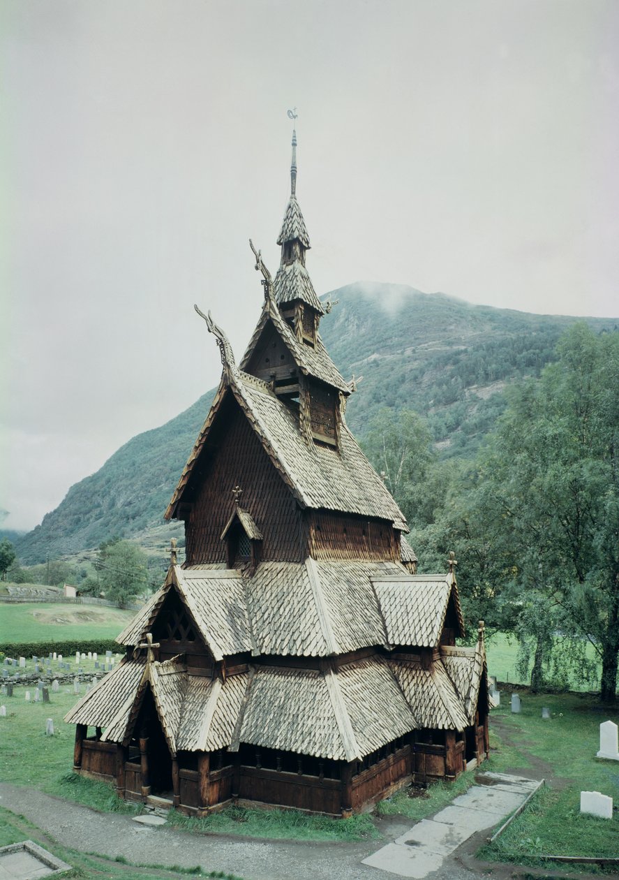 Borgund çıta kilisesinin görünümü, yaklaşık 1150 by Norwegian School
