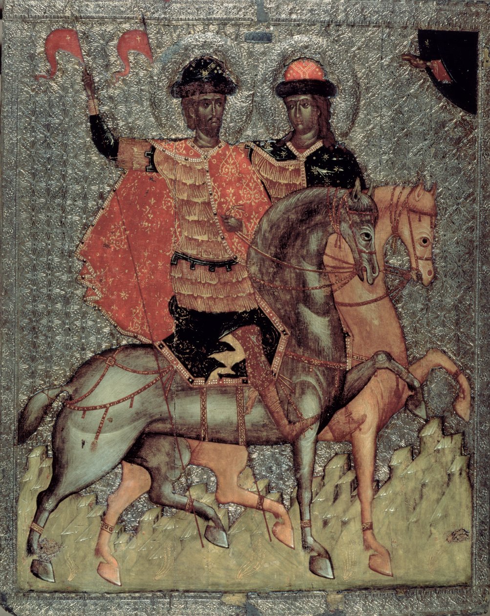 St. Boris ve St. Gleb Mounted, c.1377 (panelde tempera) by Novgorod School
