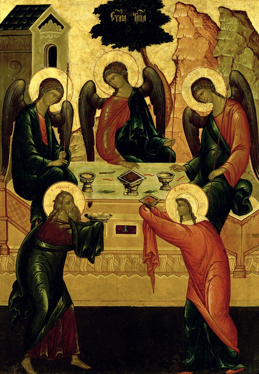 Holy Trinity, Novgorod Okulu, 15. yüzyıl (tuval üzerine tempera) by Novgorod School