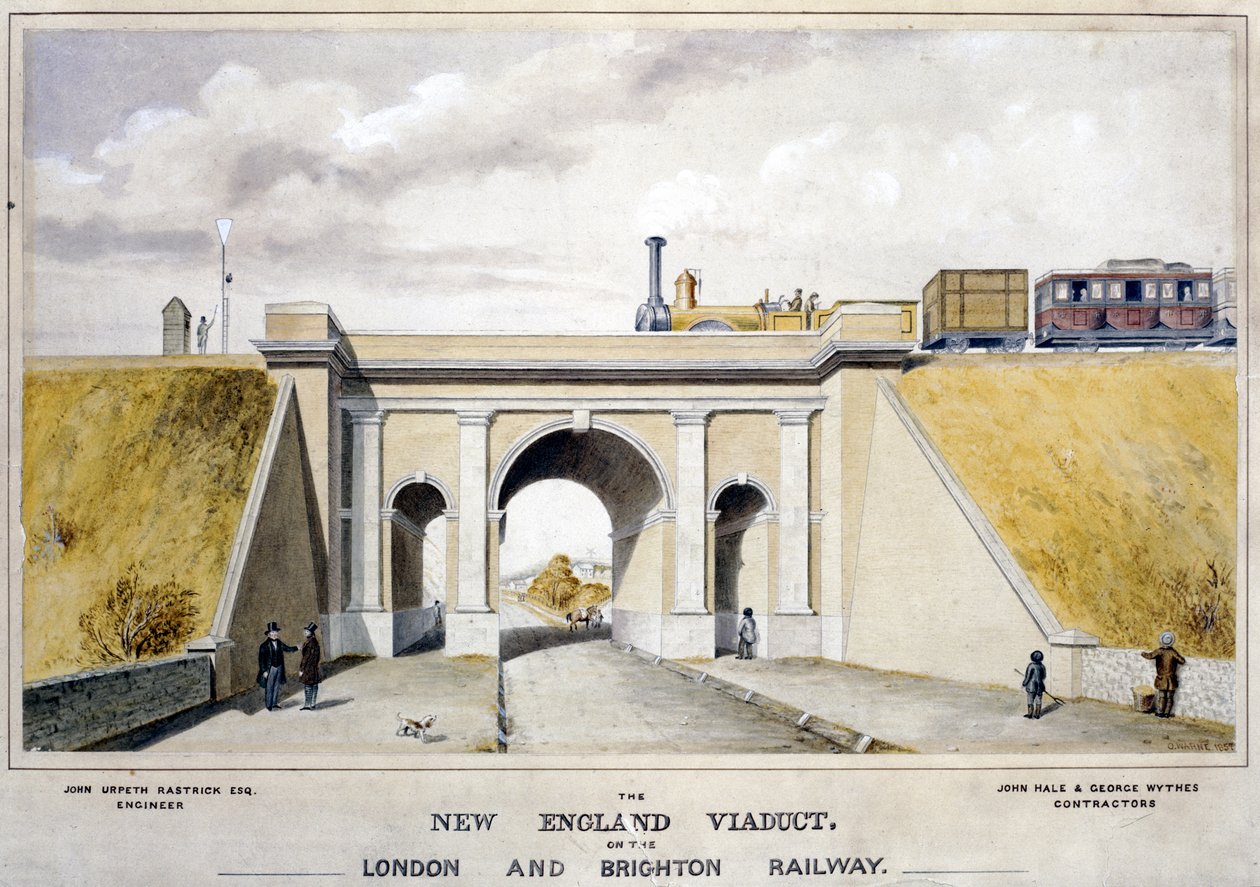 Londra ve Brighton Demiryolundaki New England Viyadüğü, 1857 by O. Warne