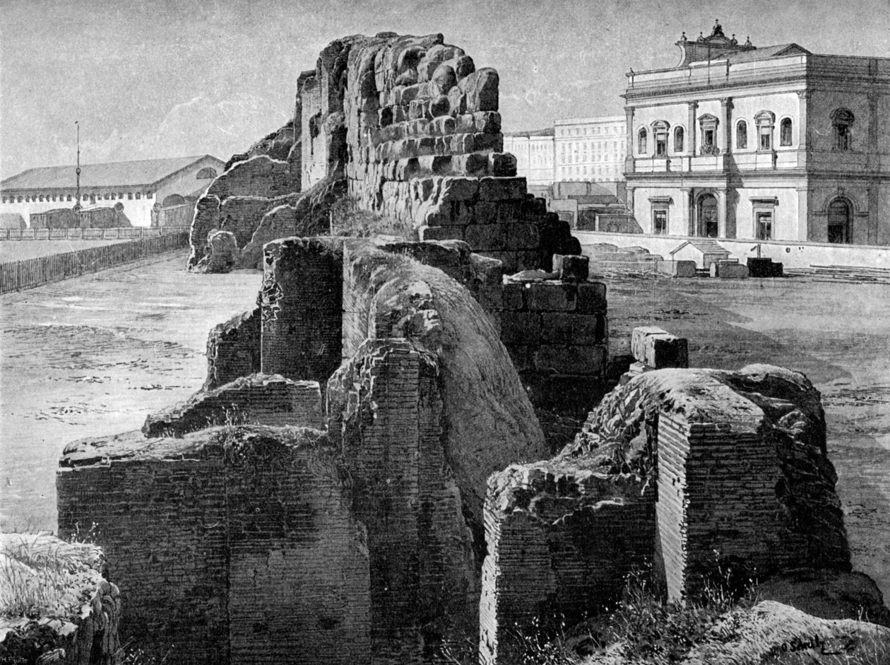 Tren istasyonunun yakınındaki Servian duvarının kalıntıları, Roma, 1902 by O Schulz
