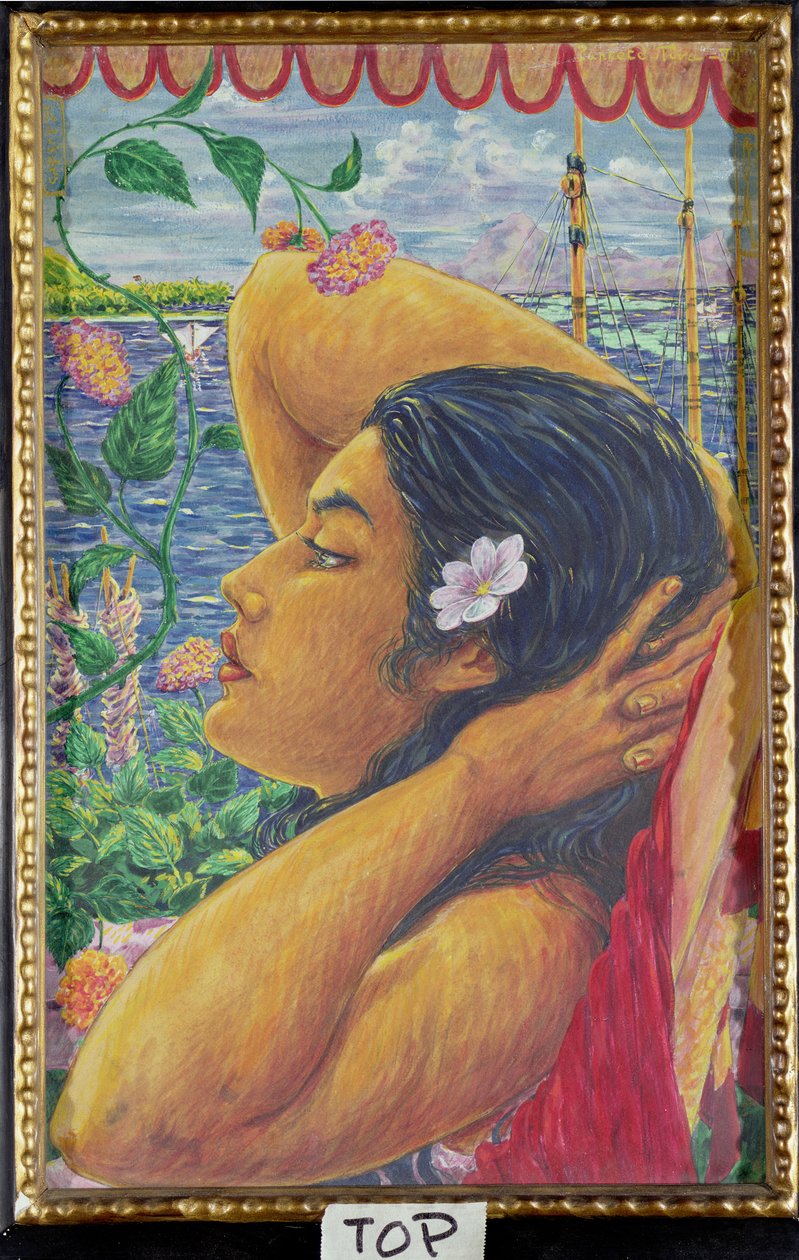 Vahine, Tahiti, c.1920 (wc on paper) by Octave Morillot