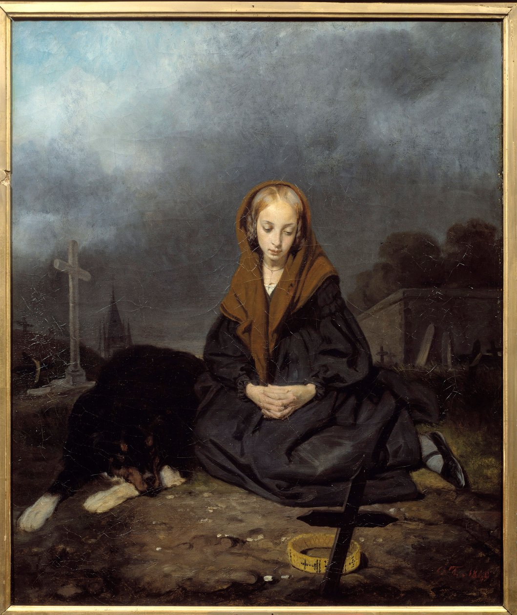 Mezarlıkta genç kız Resim Octave Tassaert (1800-1874) 1840 Güneş. 0,45x0,53 m Bayonne, Musee Bonnat by Octave Tassaert