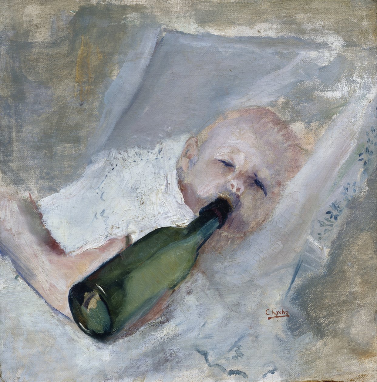 Biberonlu bebek (tuval üzerine yağlı boya) by Oda Krohg