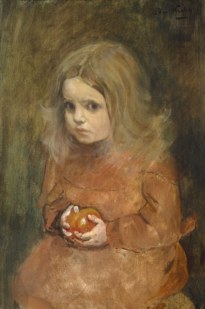 Elmalı küçük kız (tuval üzerine yağlı boya) by Oda Krohg