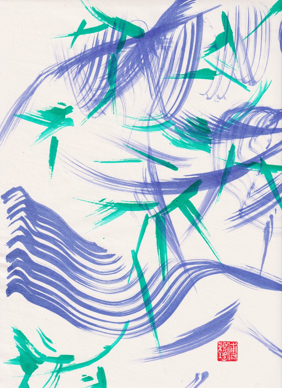Zen Yeşil Bambu Soyutlama 1, 2020 (Xuan kağıdı üzerine akrilik) by Odilia W. Y. Fu