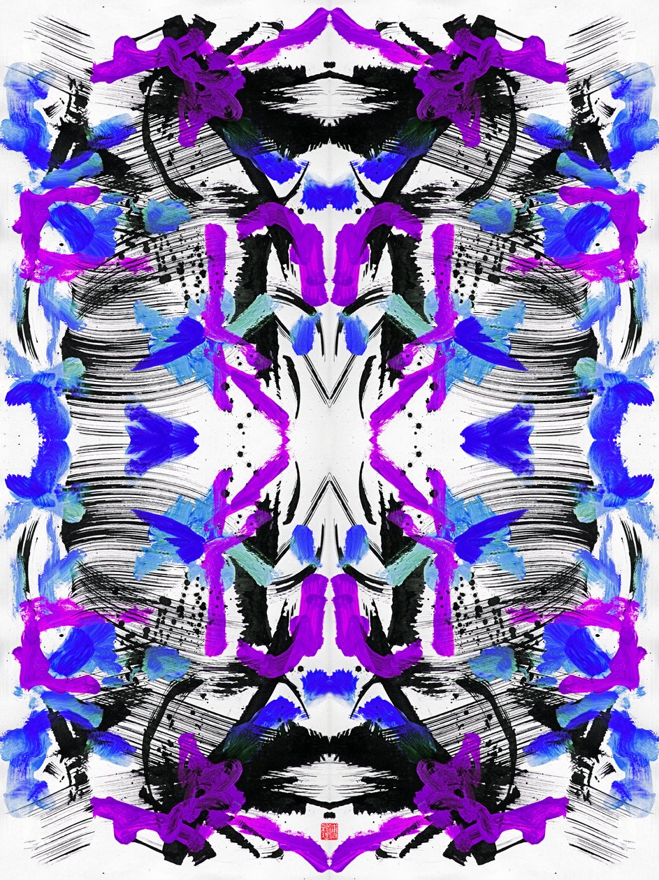Zen Mürekkep Mavi Mor Çiçek Desenli, 2023 (kağıt üzeri akrilik, dijital) by Odilia W. Y. Fu