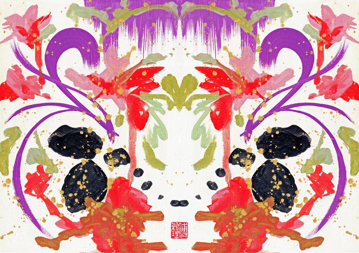 Zen Turuncu Mor Çiçekler 2, 2021 (tuval üzerine akrilik, dijital) by Odilia W. Y. Fu