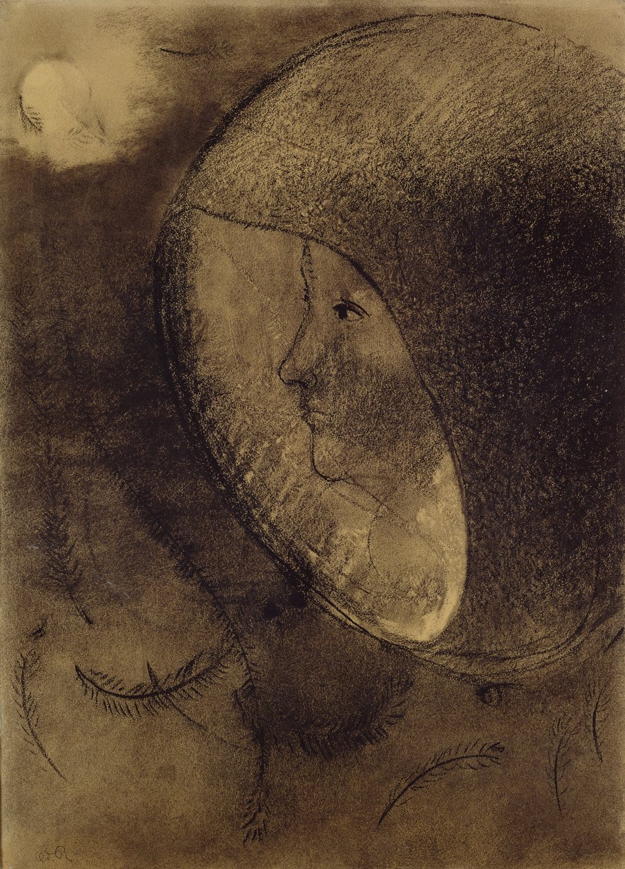 Cellular Face, 1895 (kağıt üzerinde kömür) by Odilon Redon