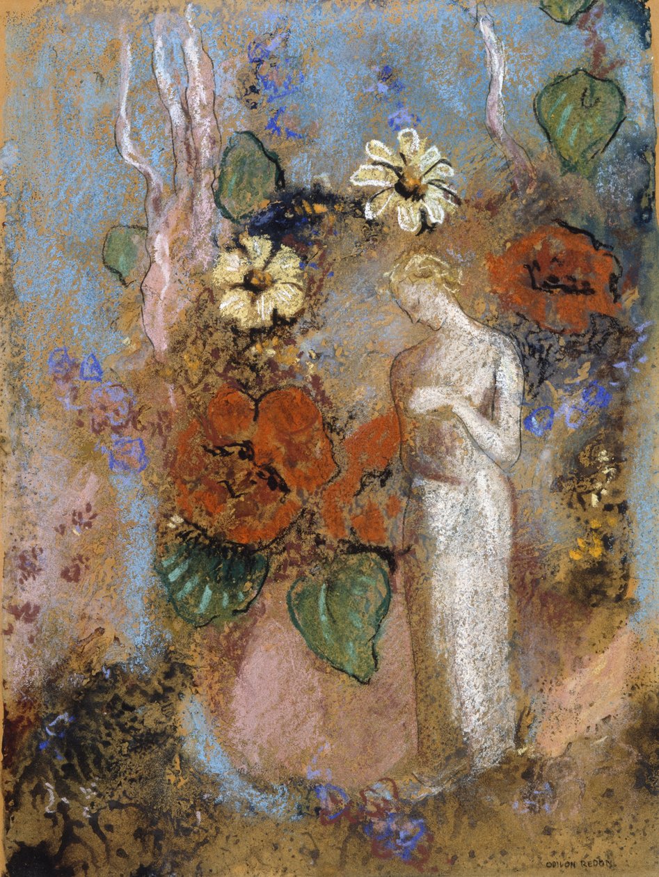 Pandora, tarih yok (gemide pastel ve kömür) by Odilon Redon