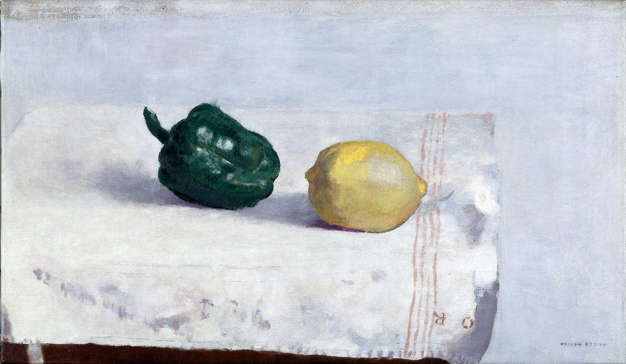 Beyaz Masa Örtüsünde Biber ve Limon, 1901 by Odilon Redon