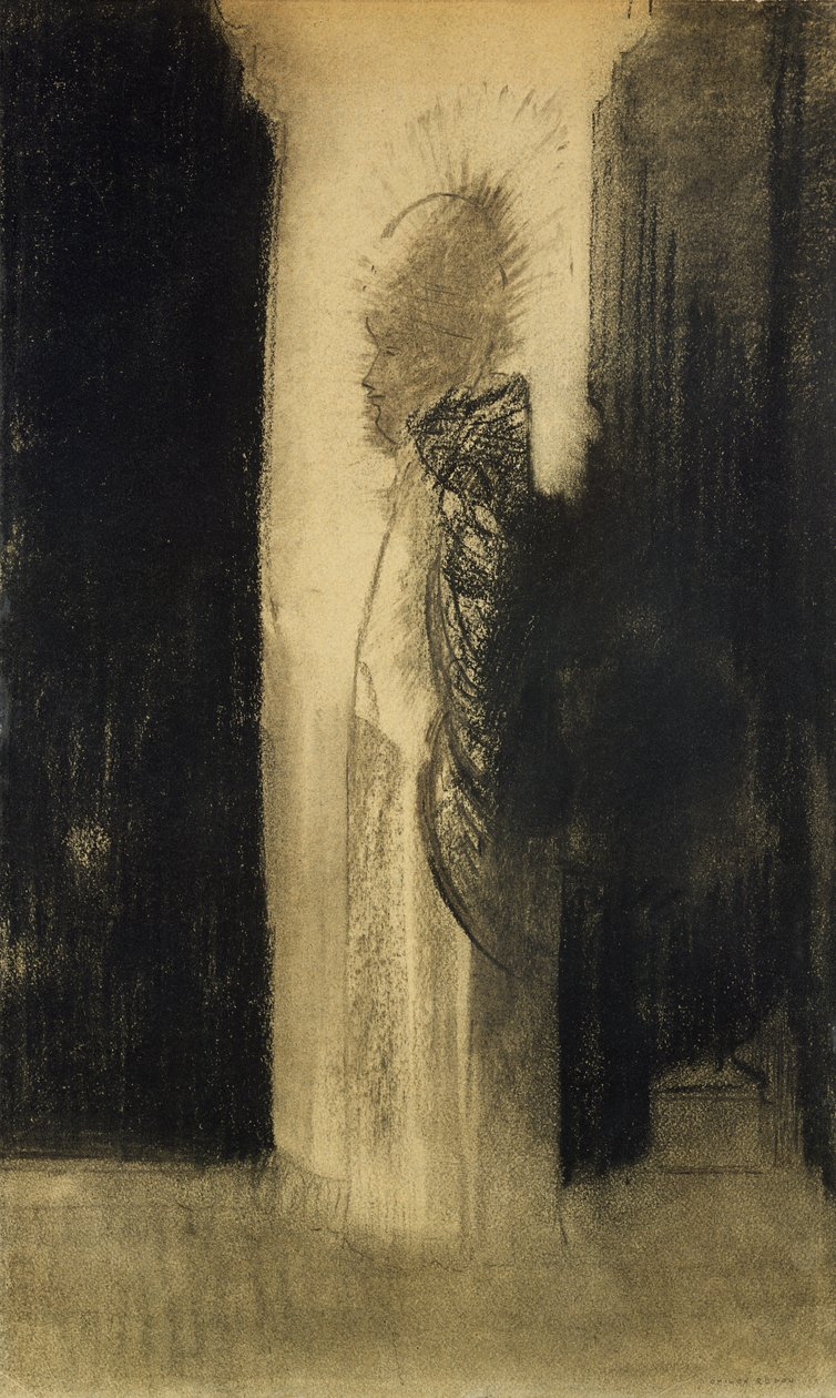 The Apparition, 1890-95 (kağıt üzerinde kömür) by Odilon Redon