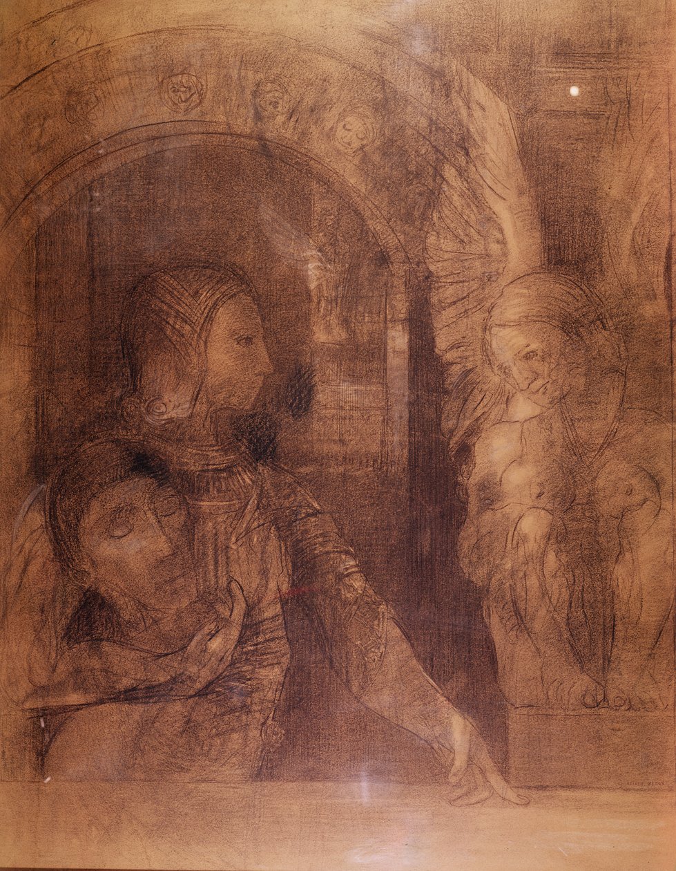 Mistik Şövalye veya Sfenks, 1890 dolayları (kömür) by Odilon Redon