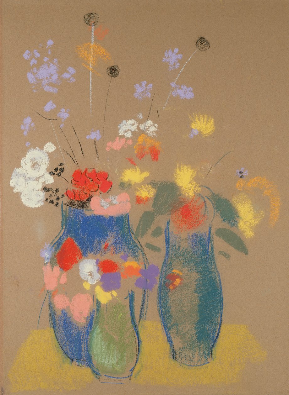 Üç Vazo Çiçek, c.1908-10 (kağıt üzerine pastel) by Odilon Redon