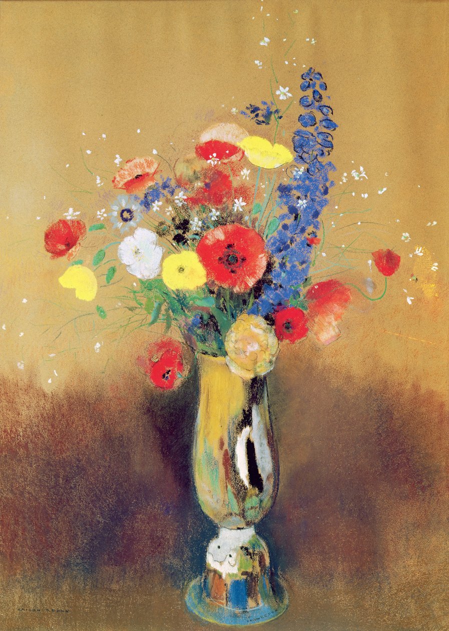Uzun Boyunlu Vazoda Kır çiçekleri, 1912 dolayları (kağıt üzerinde pastel) by Odilon Redon