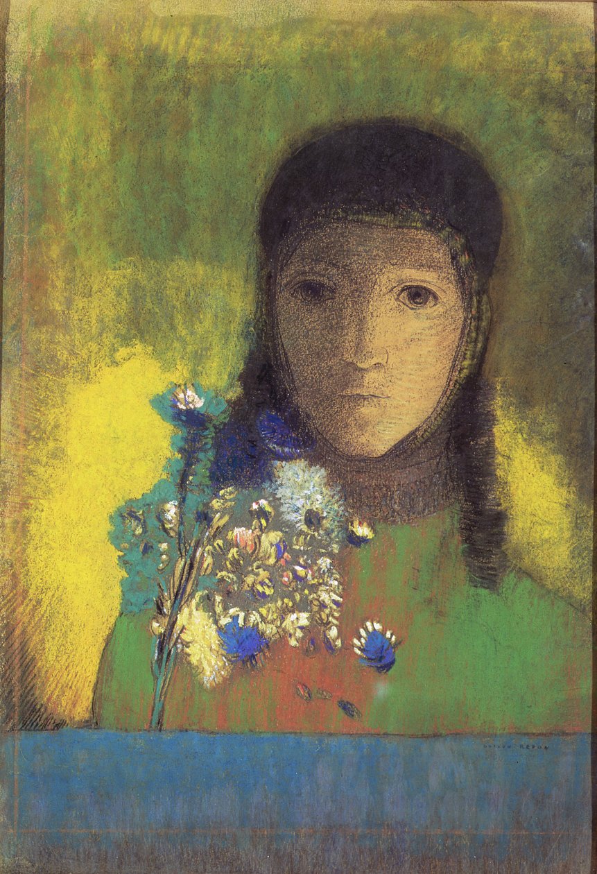 Kır Çiçekli Kadın, 1895-1900 (pastel, karakalem) by Odilon Redon