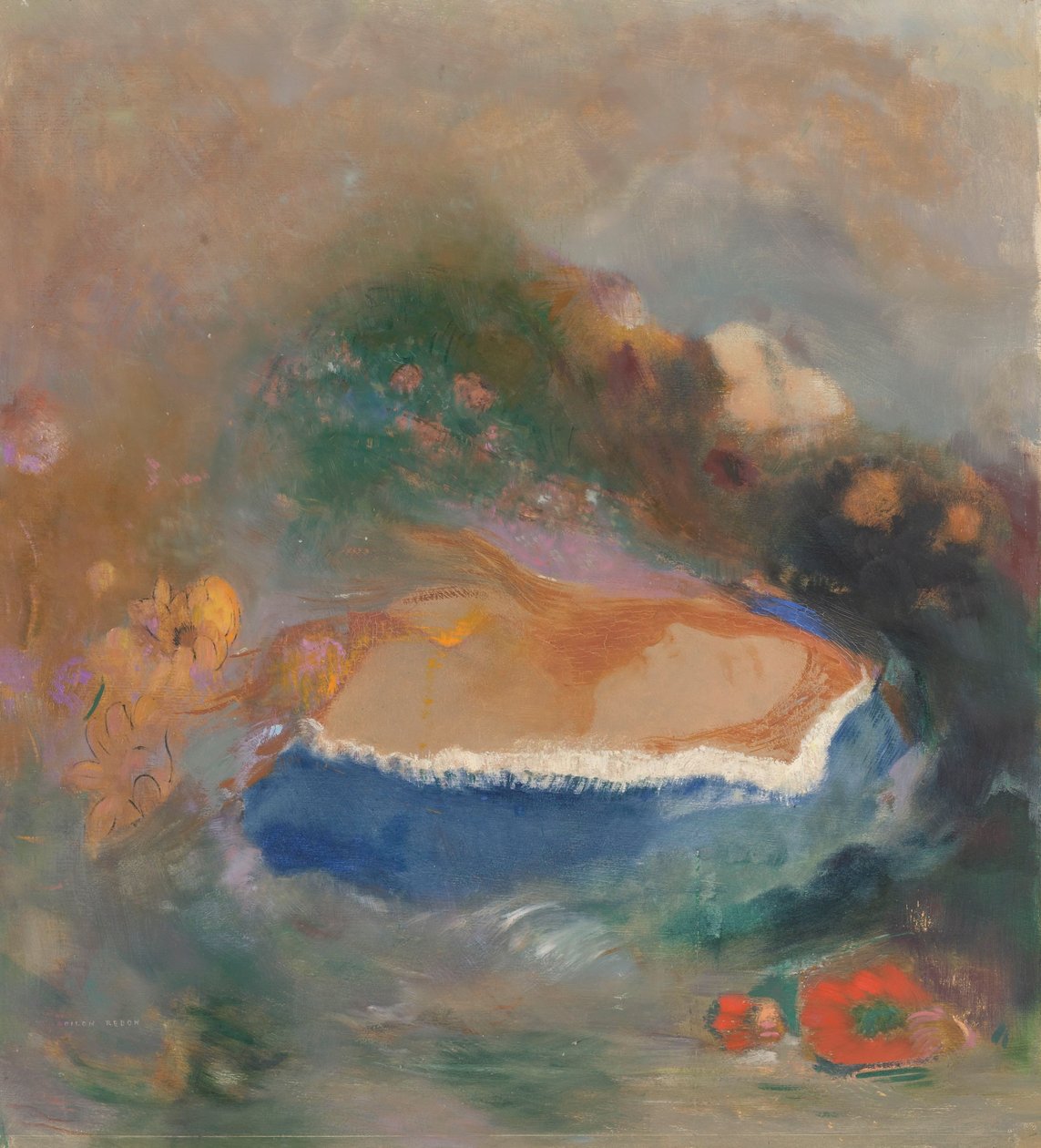 Suda Mavi Bir Wimple ile Ophelia Ophelia, sulardaki mavi pelerin by Odilon Redon (signed by artist)