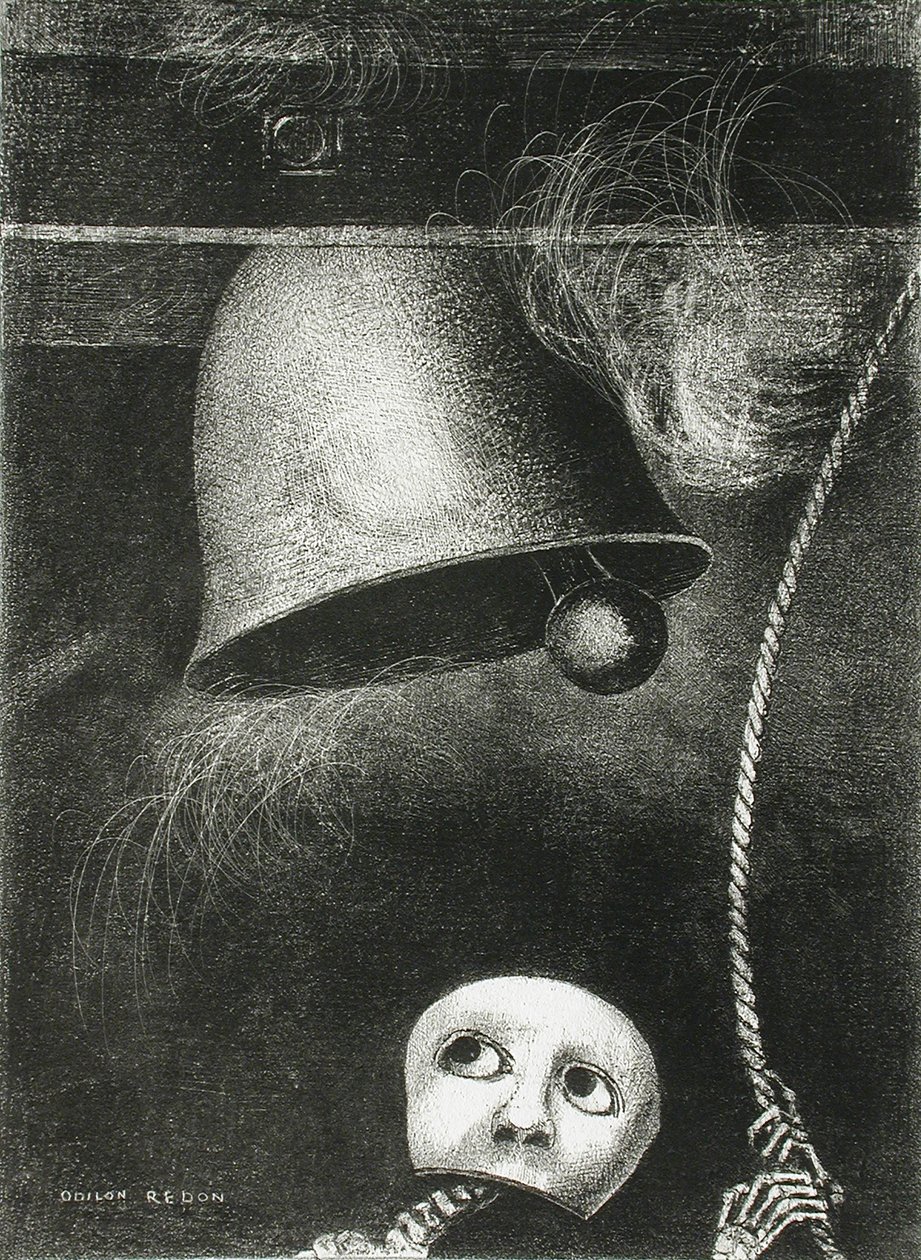 Bir Maske Ölüm Çanını Çalıyor. Seri: Edgar Poe için, 1882 by Odilon Redon
