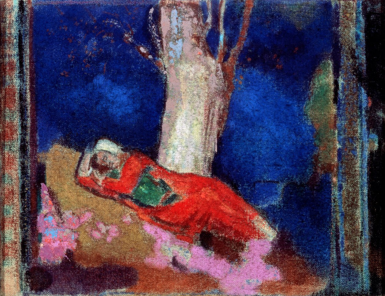 Ağacın Altında Yatan Bir Kadın, 19. veya 20. yüzyılın başlarında. by Odilon Redon