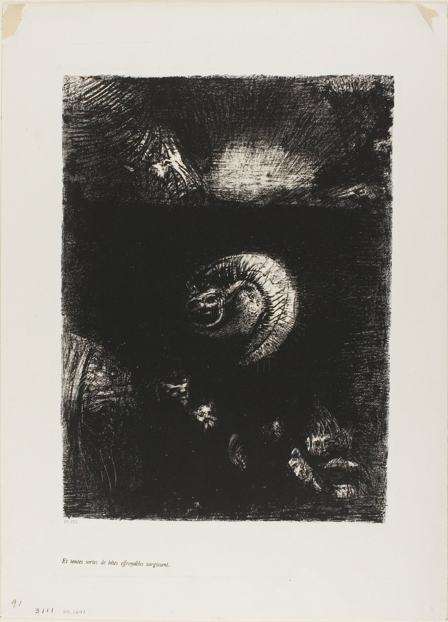 Ve Her Türlü Korkunç Yaratık Ortaya Çıkıyor, levha 8/10 by Odilon Redon