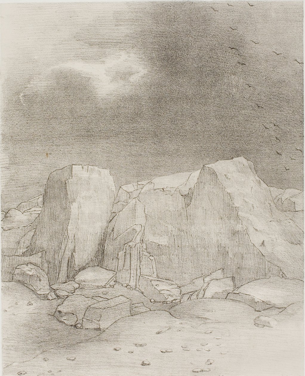 Ve Kurak, Tepelerle Kaplı Bir Ova Görüyor, levha 7/24 by Odilon Redon