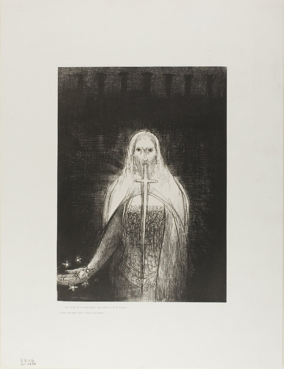 Ve Sağ Elinde Yedi Yıldız Vardı; ve Ağzından İki Kenarlı Keskin Bir Kılıç Çıktı, plaka 1/12 by Odilon Redon