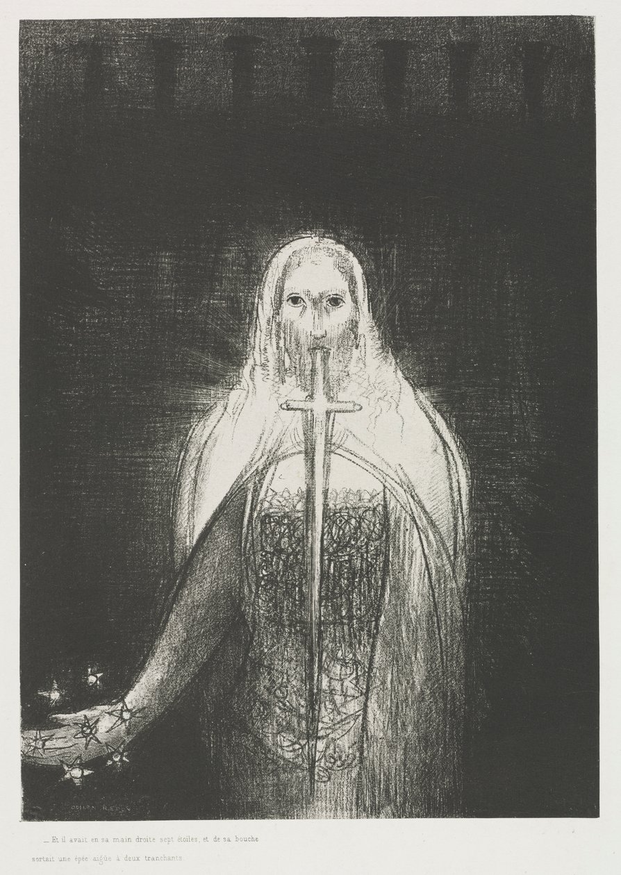 Ve Sağ Elinde Yedi Yıldız Vardı; ve Ağzından İki Kenarlı Keskin Bir Kılıç Çıktı by Odilon Redon