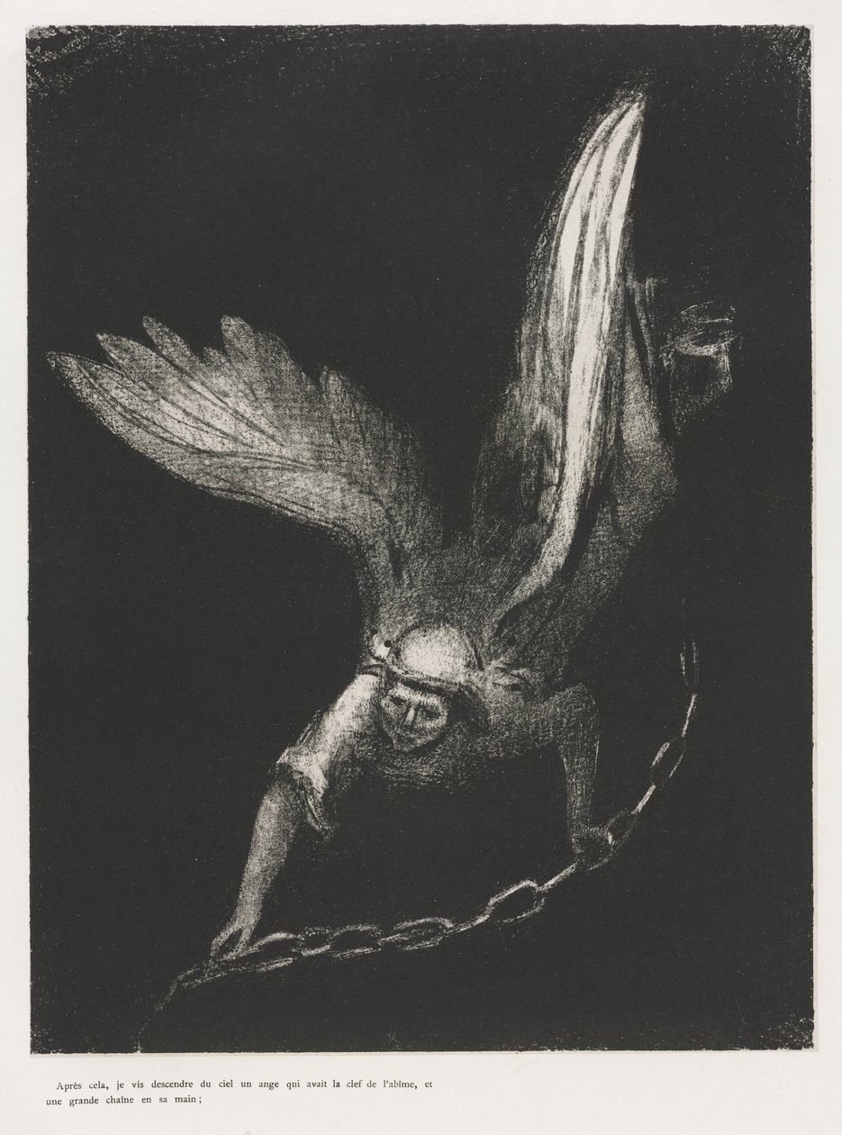 Ve Elinde Dipsiz Kuyunun Anahtarı ve Büyük Bir Zincirle Gökten İnen Bir Meleği Gördüm by Odilon Redon