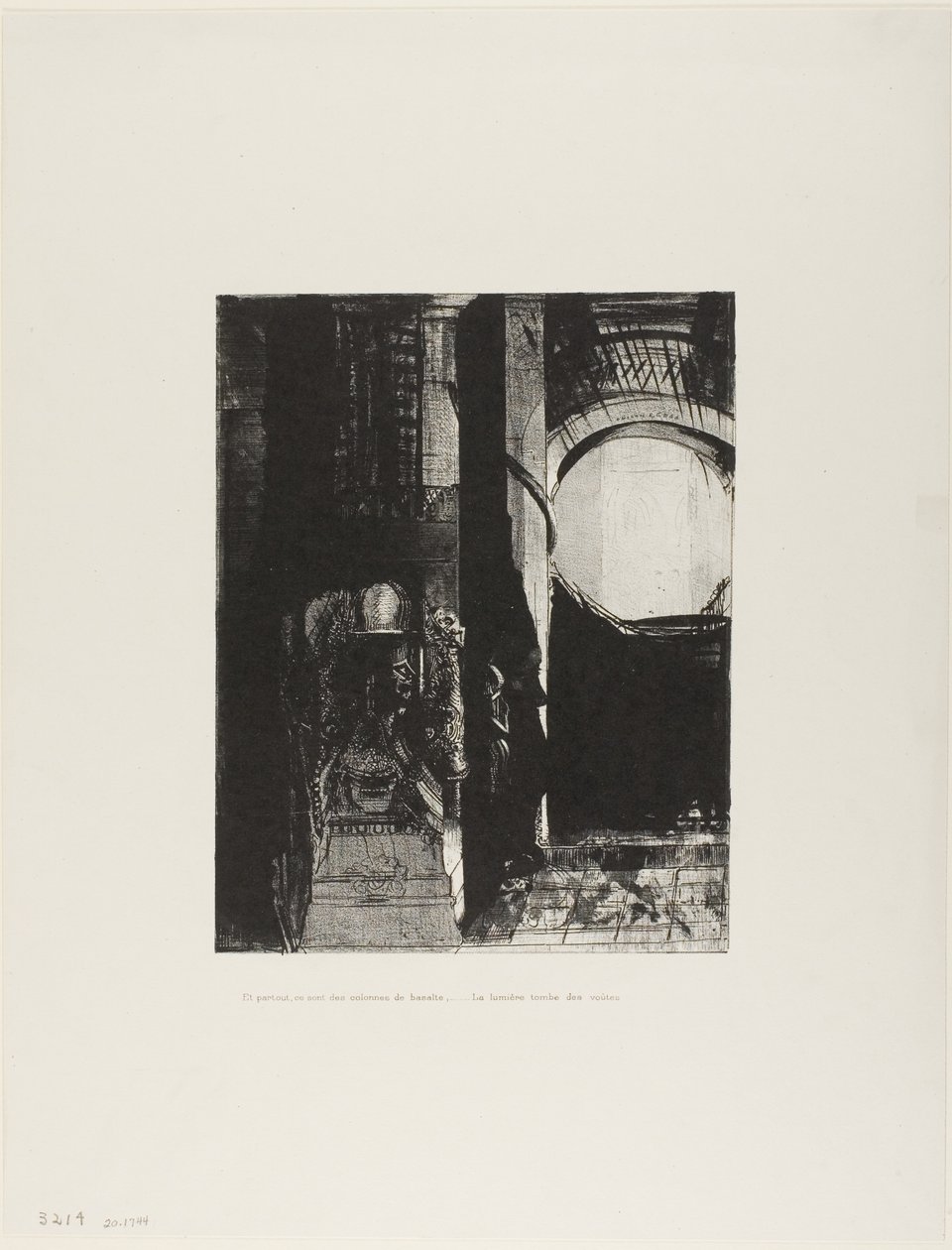 Ve Her Tarafta Bazalt Sütunlar,...Tonozlu Çatıdan Işık Düşüyor, levha 3/24 by Odilon Redon