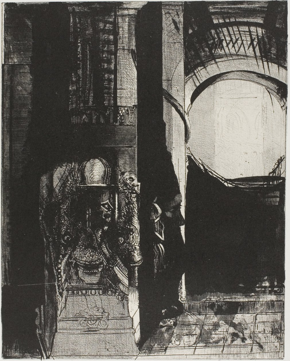 Ve Her Tarafta Bazalt Sütunlar,...Tonozlu Çatıdan Işık Düşüyor, levha 3/24 by Odilon Redon