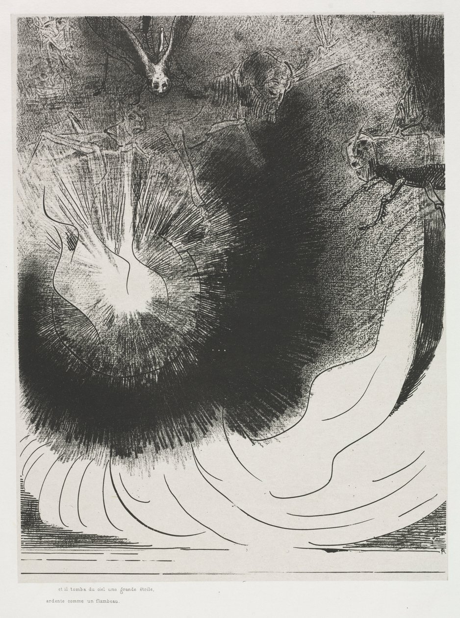 Ve Gökten Büyük Bir Yıldız Düştü, Bir Lamba Gibi Yanıyor by Odilon Redon