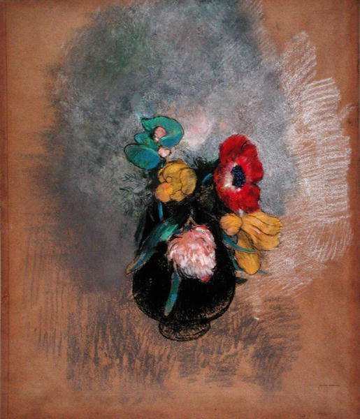 Anemon ve Laleler (kağıt üzerinde pastel) by Odilon Redon