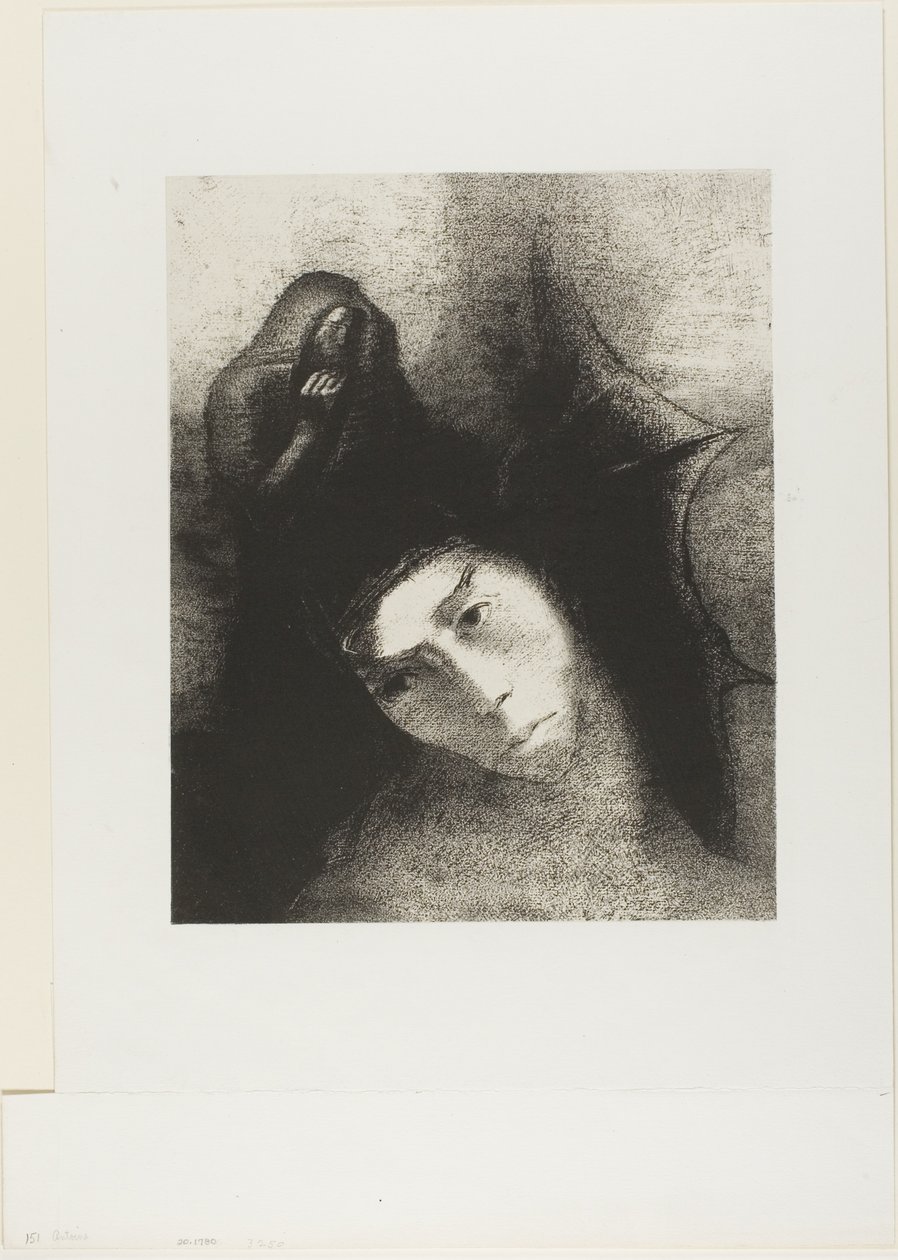 Anthony: "Bütün bunların amacı nedir?" Şeytan: "Nesne yok!", levha 18/24 by Odilon Redon