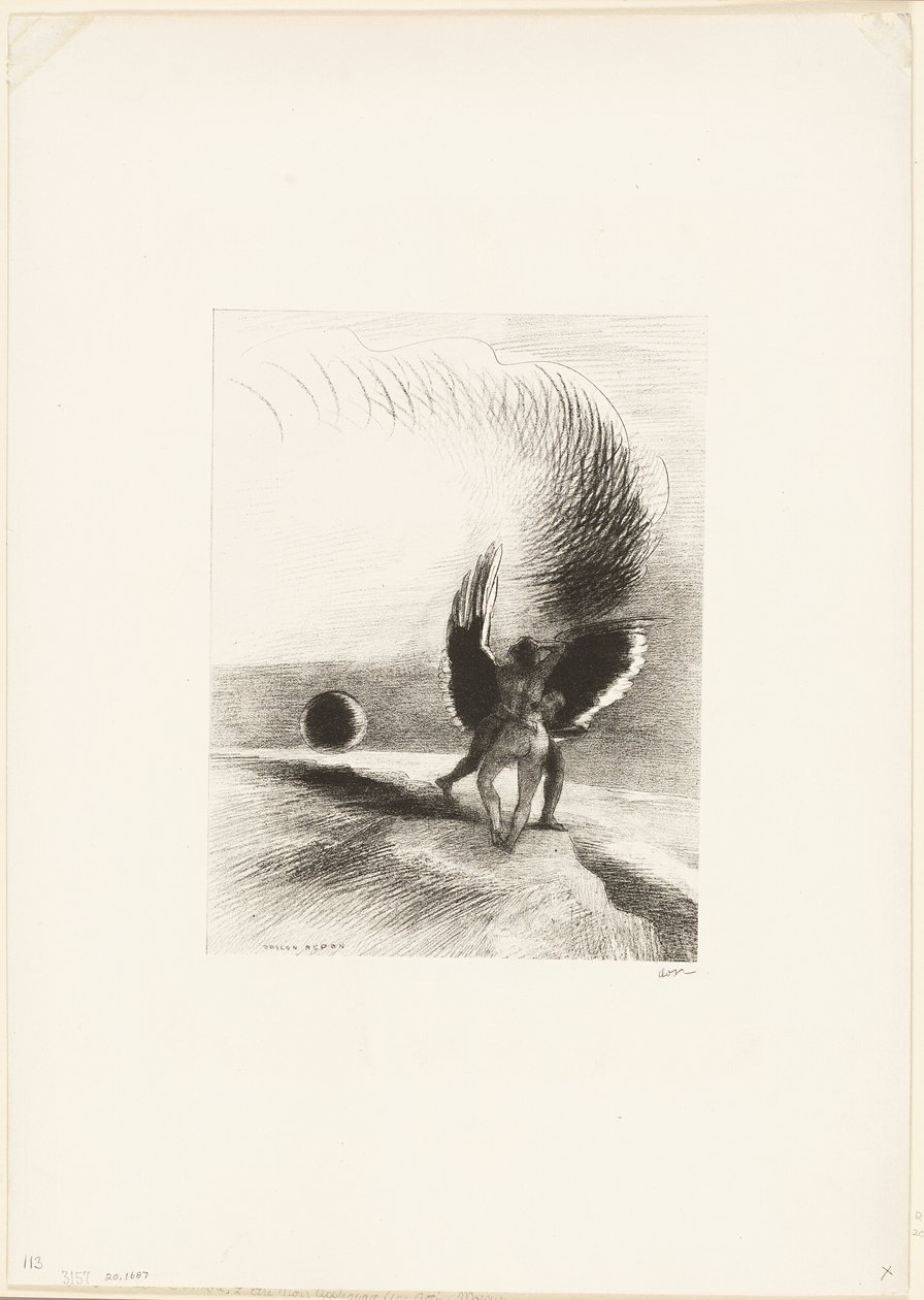 Gölgenin Kanadının Altındaki Kara Yaratık Enerjik Bir Şekilde Isırıyordu, plaka 4/6 by Odilon Redon