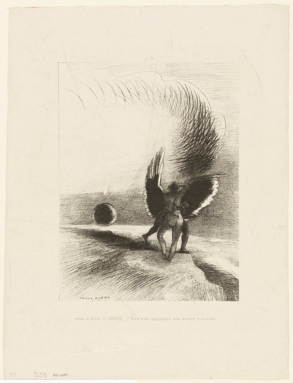 Bir Gölgenin Kanadının Altındaki Kara Yaratık Enerjik Bir Şekilde Isırıyordu, plaka 4/6 by Odilon Redon
