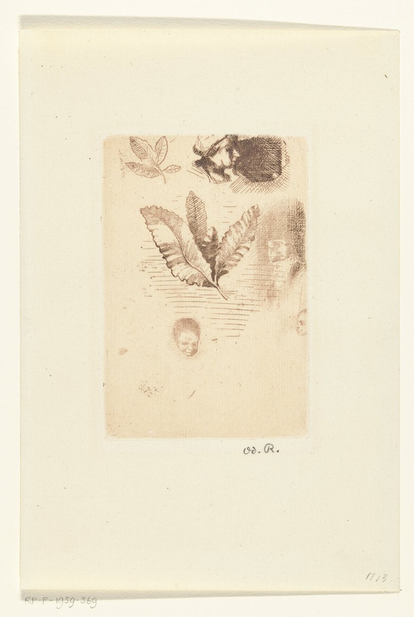 Eskizler içeren sayfa kroki by Odilon Redon