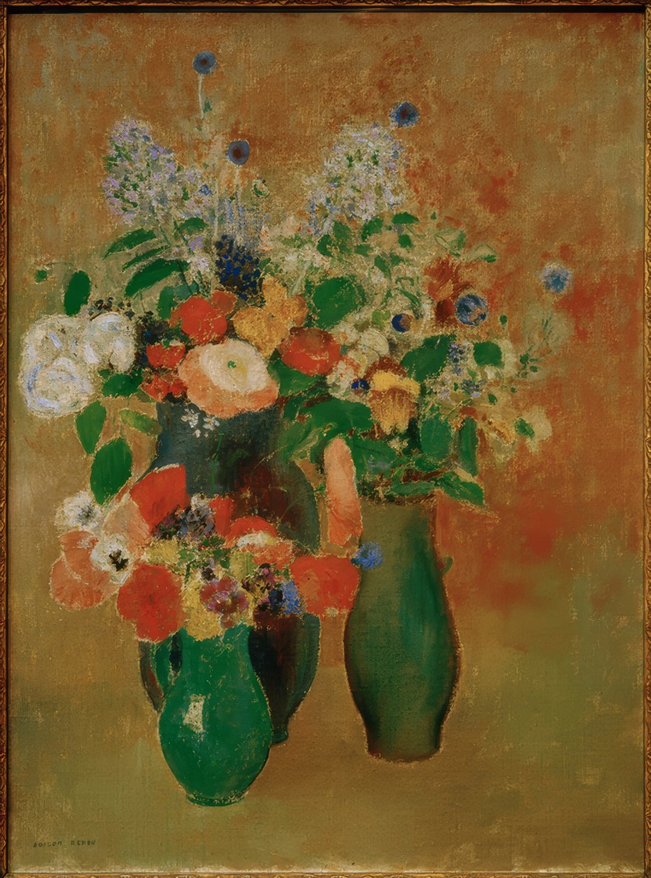 Çiçek buketi / çiçeklerin natürmort by Odilon Redon