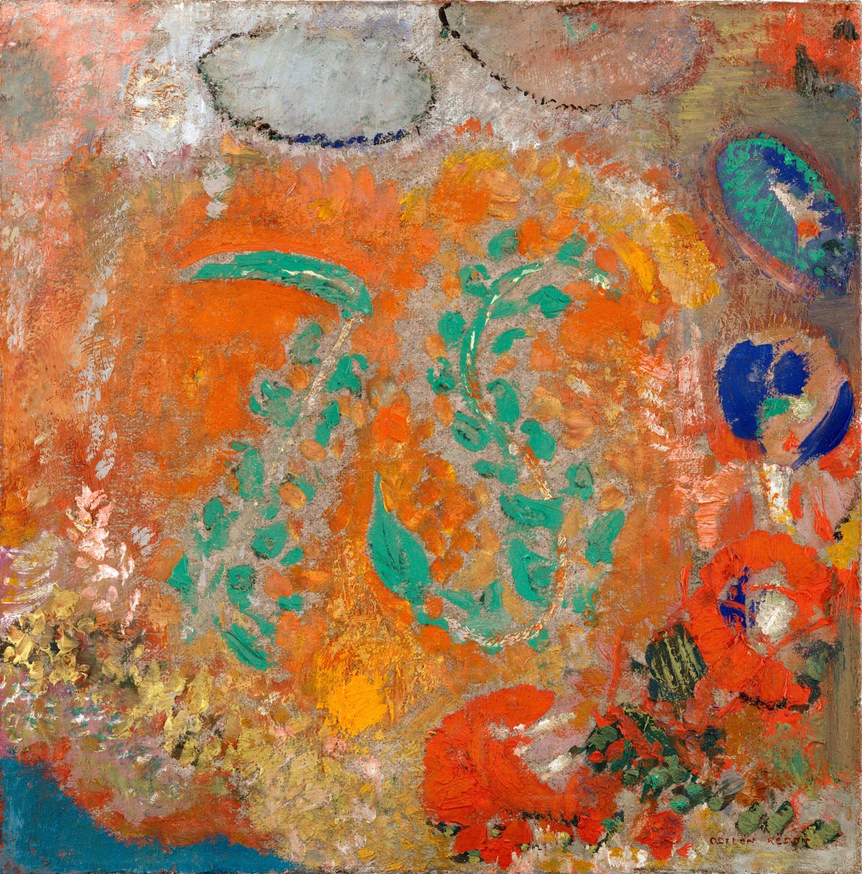 Kompozisyon. Vazosuz çiçekler. Odilon Redon (1840-1916), tuval üzerine yağlı boya, 1905 civarı. Fransız sanatı, 20. yüzyıl, sembolizm, nabis. Modern Sanat Müzesi, New York (ABD). by Odilon Redon