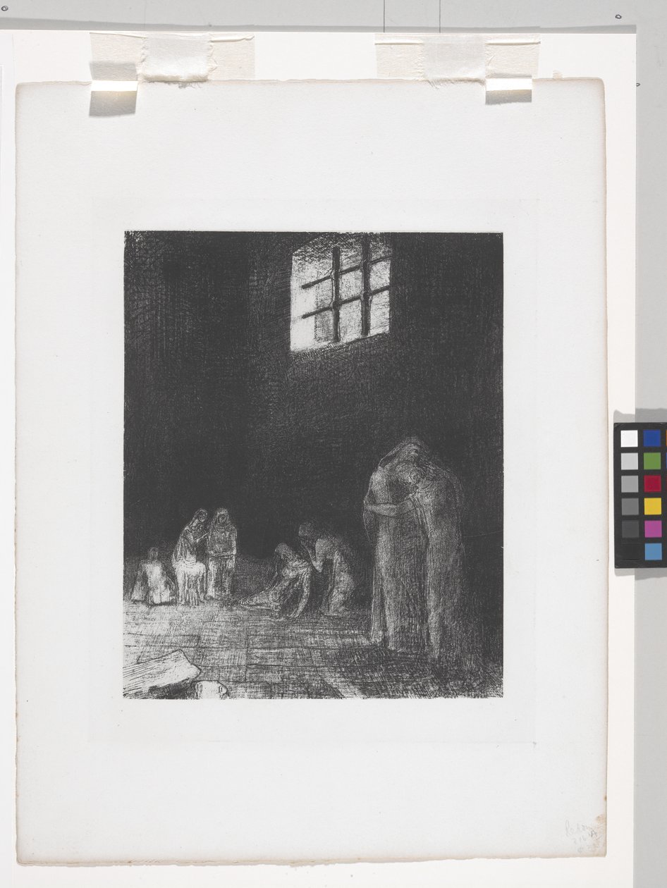 İnsanların Gölgesinde Ağla ve Dua Et... (çine aplikeli kağıt üzerine litografi) by Odilon Redon