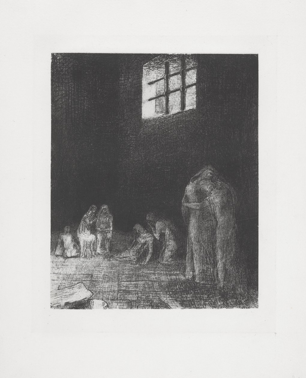 Ağlayan ve dua eden insanların gölgesinde... by Odilon Redon